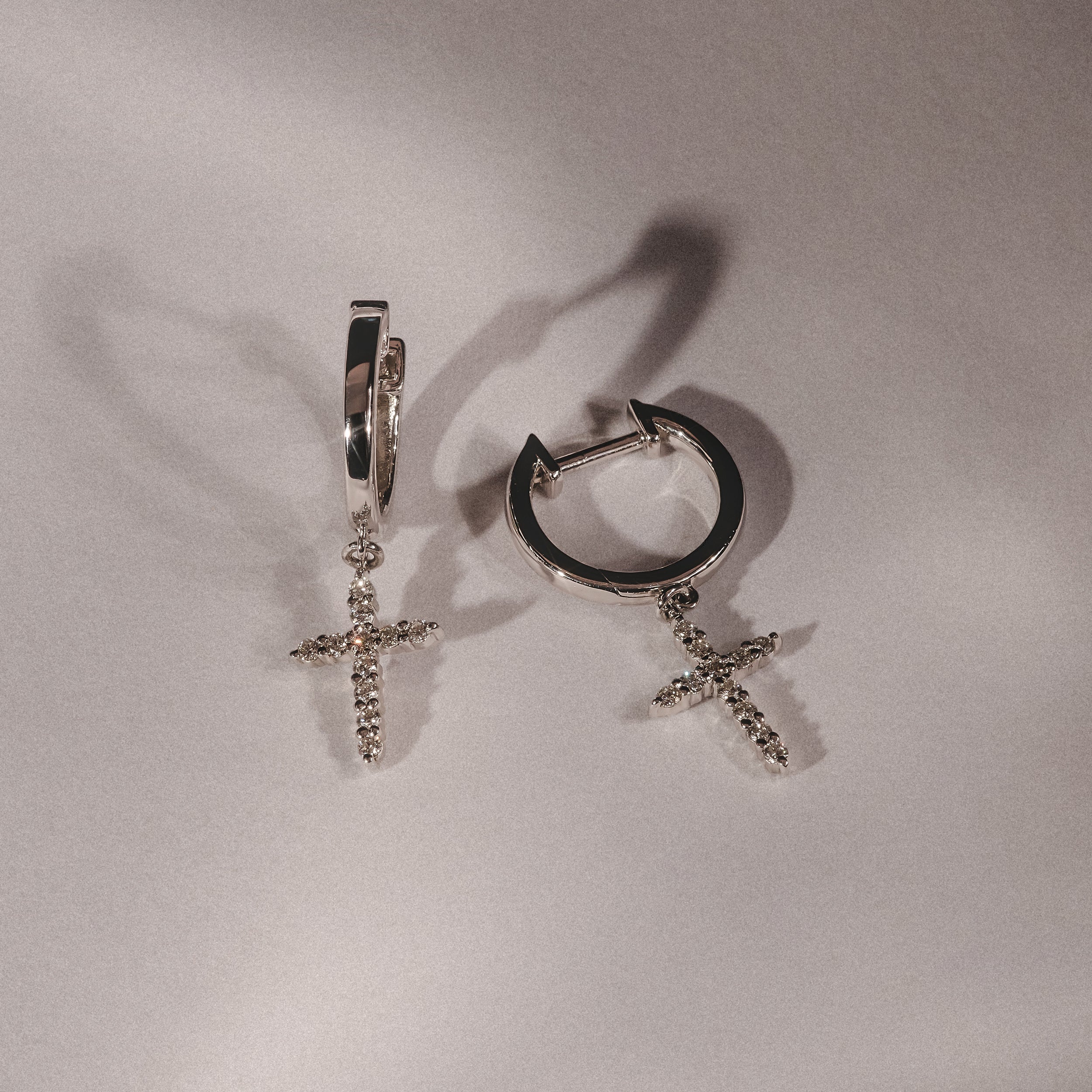 Stellato Cross Hoop 0.24ct H/SI Round Cut Lab Diamond Earrings in Silver